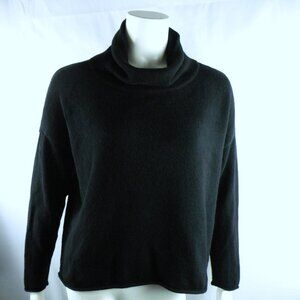 Eileen Fisher Oversized Black Cashmere Blend Cowl Neck Cropped Sweater S